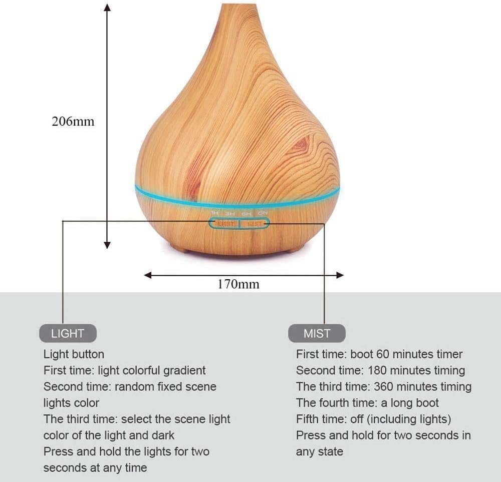 Wood Grain 400ml Essential Oil Diffuser, Ultrasonic Humidifier, Aromatherapy Diffusers with Waterless Auto-Off, for Bedroom/Office/Yoga Room