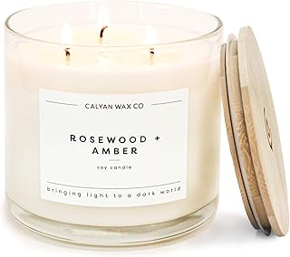 Calyan Wax Co. Rosewood & Amber 3 Wick Scented Candle - 43 Hour Burn - Luxury 3 Wick Soy Candles - Clean Soy Wax Candles - Long Lasting Large Glass Jar Candle for Home - 14.9oz