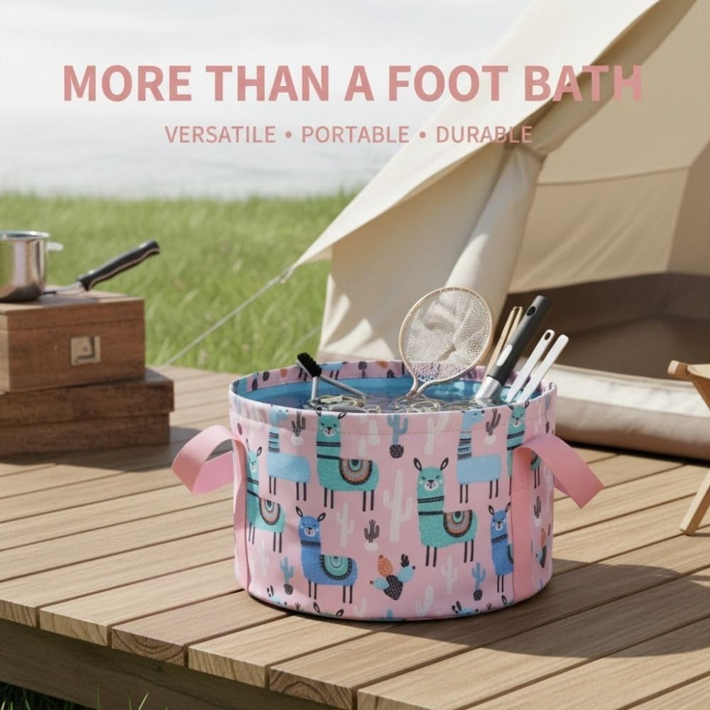 Collapsible Foot Bath Basin 15L – Portable Folding Soaking Tub, Multi-Use Spa Basin with Storage Bag for Pedicure, Travel Camping & Outdoor Use(Pink)