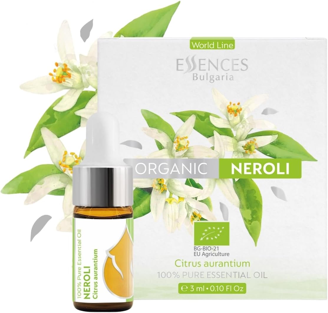 Essences Bulgaria Organic Neroli Essential Oil 0.1 Fl Oz | 3ml | Citrus aurantium | 100% Pure and Natural | Undiluted | Therapeutic Grade | Aromatherapy | Cosmetics | Cruelty Free | Non-GMO | Vegan