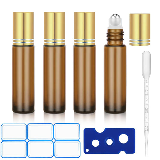 DTDNZKN 4 Pack of 0.34 Oz (10ml) Essential Oil Roller Bottles - Refillable