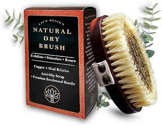 Natural Copper Dry Body Brush – Ionic Body Brush for Skin Exfoliation & Cellulite Reduction – Firm Sisal Copper Bristles & Anti-Slip Strap – Lymphatic Drainage & Glow Boosting Detox