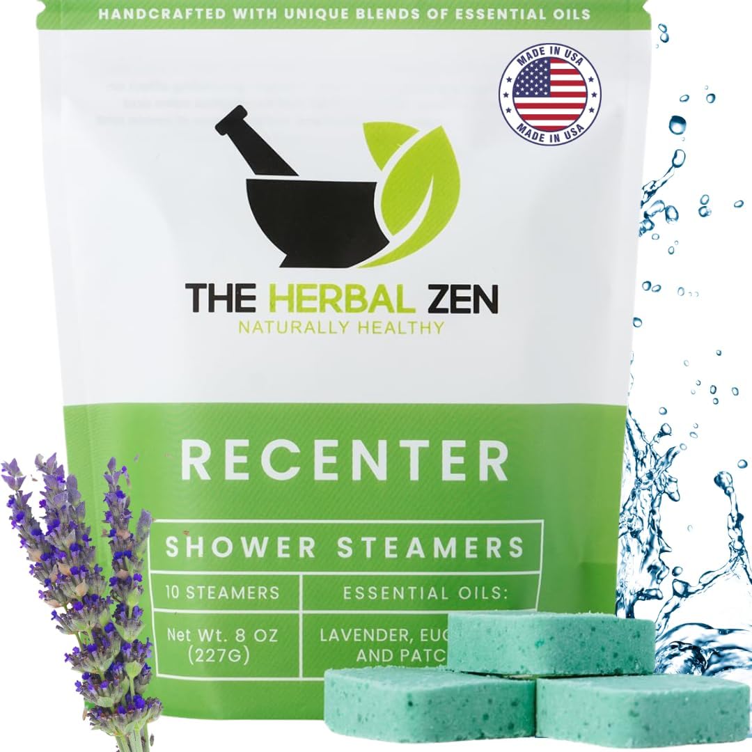Recenter Shower Steamers Aromatherapy for Relaxing - USA Made Mothers Day Gift for Her - Lavender & Eucalyptus Shower Bomb Tablets – Soothing Natural Essential Oils (10 Pack)