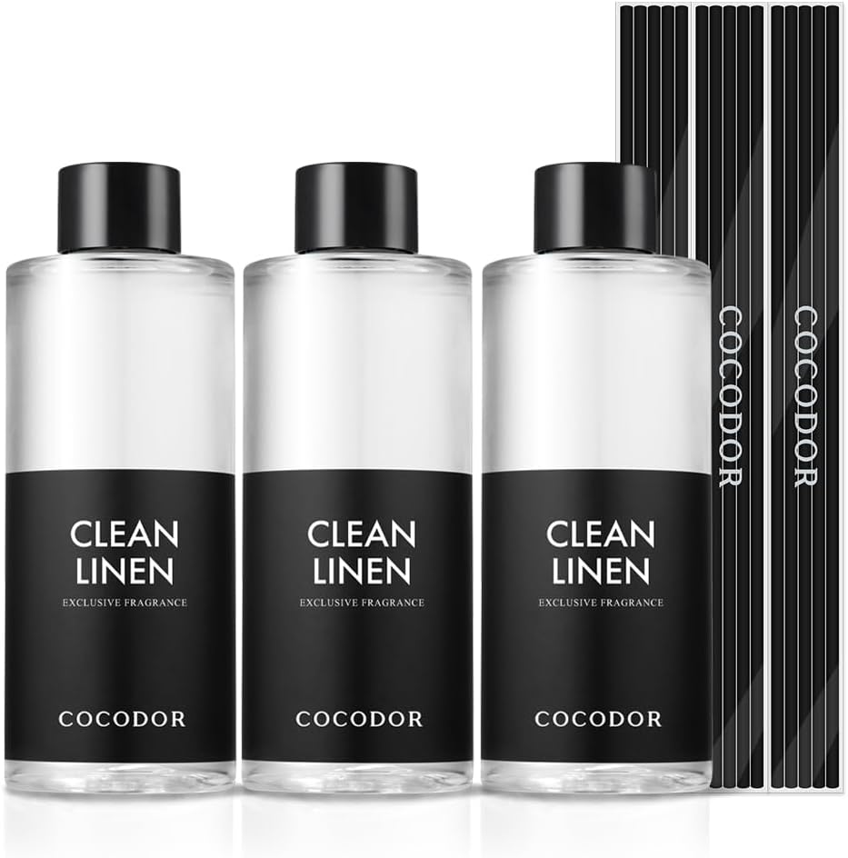 COCODOR Reed Diffuser Oil Refill/Clean Linen /6.7oz(200ml) / 3 Pack/Aromatherapy, Home Fragrance, Scented Oils, Oils for Reed Diffuser, Bathroom Home Decor