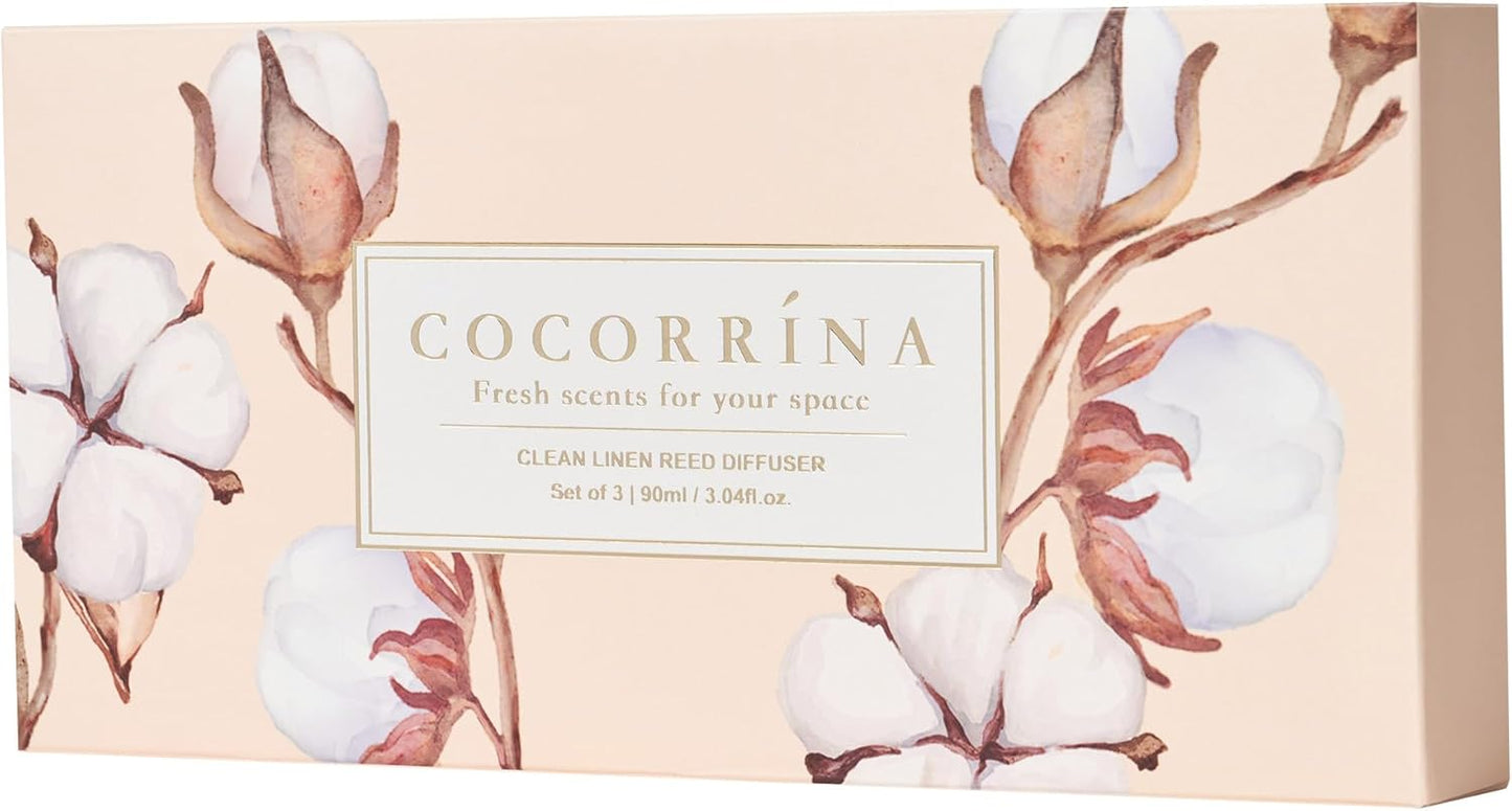 COCORRÍNA Reed Diffuser Set of 3-3 Pack/ 3.04 Fl.oz Diffuser with 24 Sticks Cashmere Vanilla/Sandalwood Rose/Clean Linen Reed Diffuser for Home Bathroom Office Decor