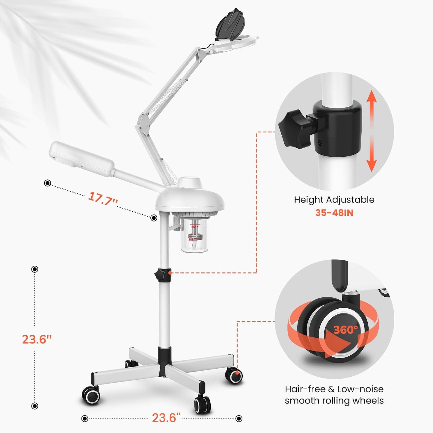TASALON 2-in-1 Professional Facial Steamer with 5X Magnifying Lamp, Esthetician Steamer on Wheels with Ozone and Hot Mist, Standing Face Steam for Facial Deep Cleaning and Moisturize, SPA & Beauty