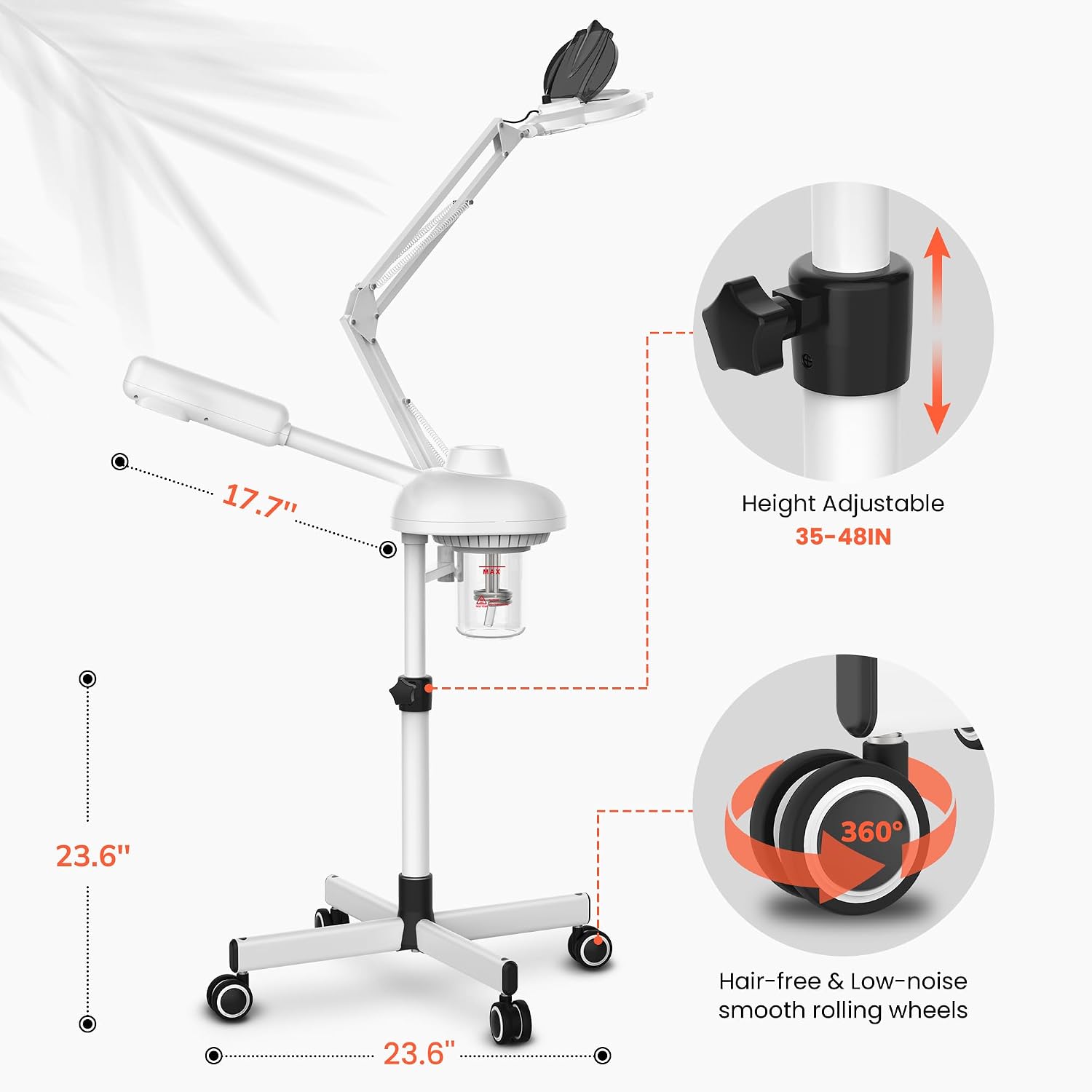 TASALON 2-in-1 Professional Facial Steamer with 5X Magnifying Lamp, Esthetician Steamer on Wheels with Ozone and Hot Mist, Standing Face Steam for Facial Deep Cleaning and Moisturize, SPA & Beauty