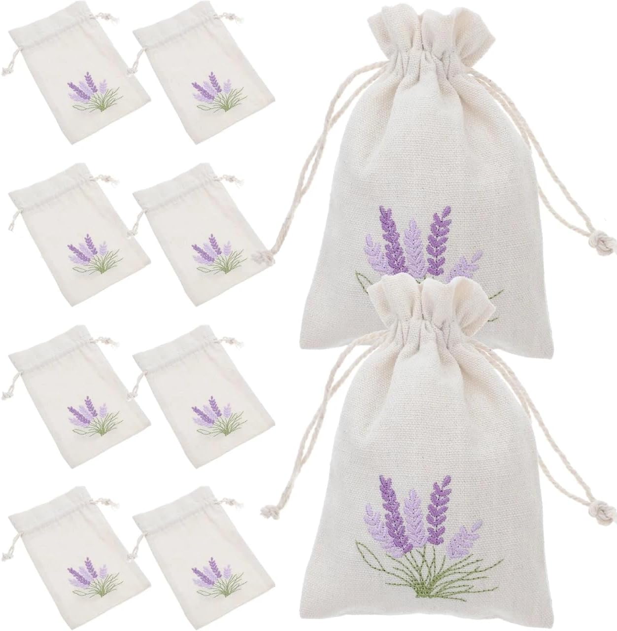 blissfulmilo 10pcs Sachet Bags,Cotton Drawstring Bags,Lavender Pouches, Small Jewelry Pouch Empty Sachet Bags with Lavender Pattern for DIY Wedding Party Supplies