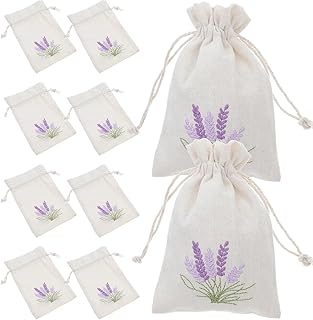 blissfulmilo 10pcs Sachet Bags,Cotton Drawstring Bags,Lavender Pouches, Small Jewelry Pouch Empty Sachet Bags with Lavender Pattern for DIY Wedding Party Supplies