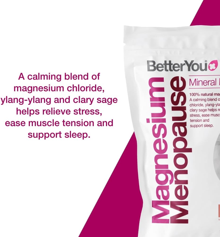 BetterYou Magnesium Menopause Bath Flakes - Magnesium Bath Soak and Menopause Support - Soothes Sore Muscles - Ylang Ylang and Clary Sage - 1.6 lb