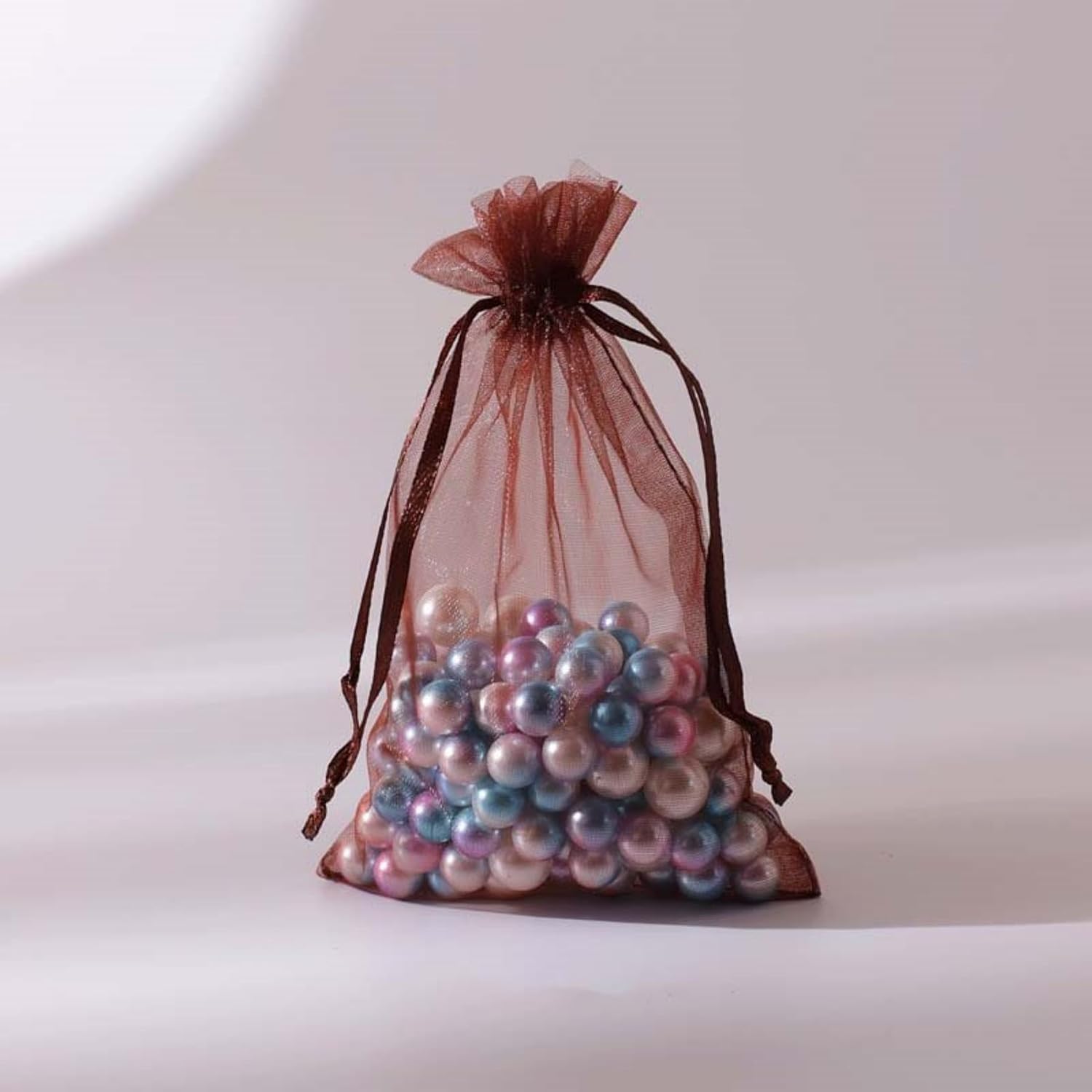 50 Pcs Gift Organza Bags Drawstring 5x7 inch Brown for Jewelry,Candy,Dried Lavender Flowers Sheer Fabric Clear Mesh Carry Sachets for Baby Shower,Christmas,Party Favors,Birthday,Wedding,Bridal Shower