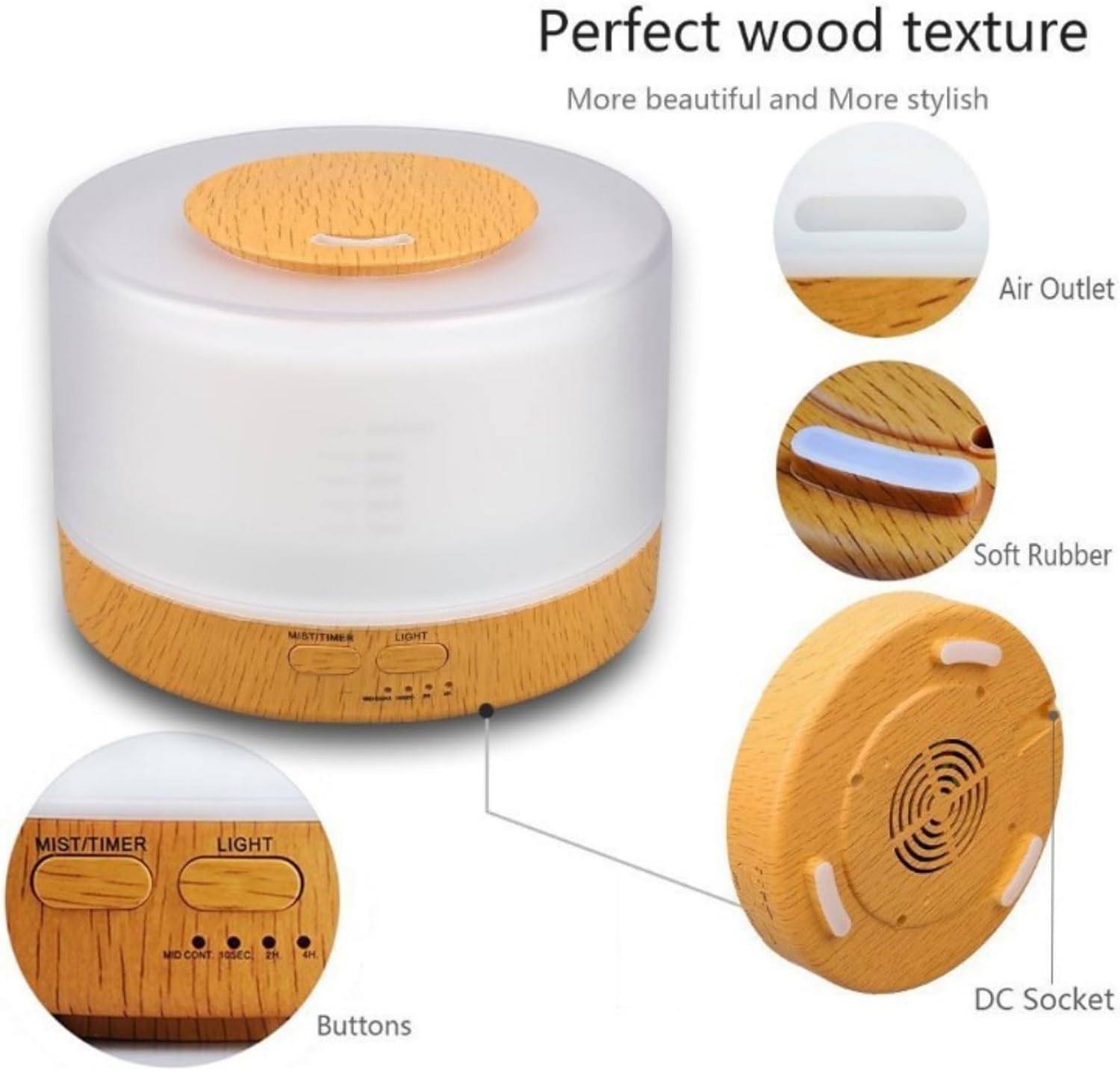 6 Oils, 500ml Ultrasonic Essential Oil Diffuser, Remote Control Wood Humidifier with 7 LED Mood Lights, Aromatherapy Diffuser for Home, Office, and Relaxation (Walnut Wood)