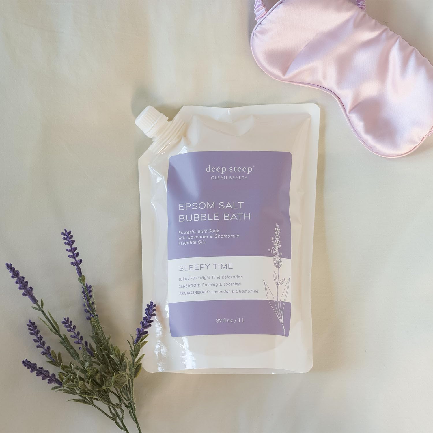 Deep Steep Epsom Salt Bubble Bath, Sleepy Time, 10 oz – Calming Soak with Coconut, Argan, Shea Butter, Aloe Vera & Essential Oils – Vegan, Clean Beauty, Relaxation & Stress Relief