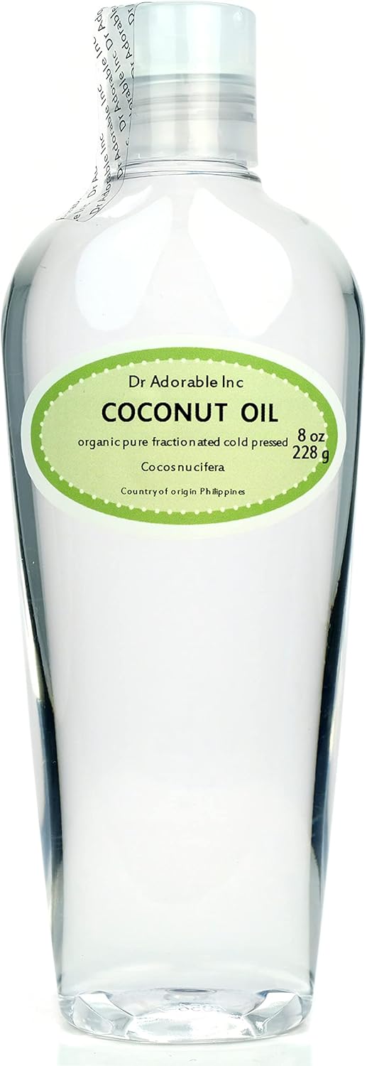 Dr Adorable - 8 oz - Fractionated Coconut Oil - 100% Pure Natural Organic Skin Lip Body & Hair Oil Moisturizer & Softener