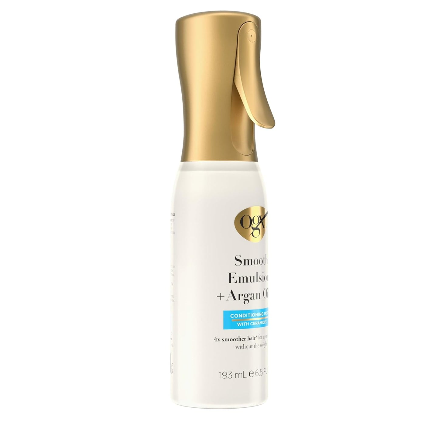 OGX Smooth Emulsion + Argan Oil Conditioning Hair Mist, Damage Repair Spray with Ceramides for 4x Smoother Hair* for up to 48 Hours Without the Weight, 450°F Heat Protection, 6.5 fl. oz