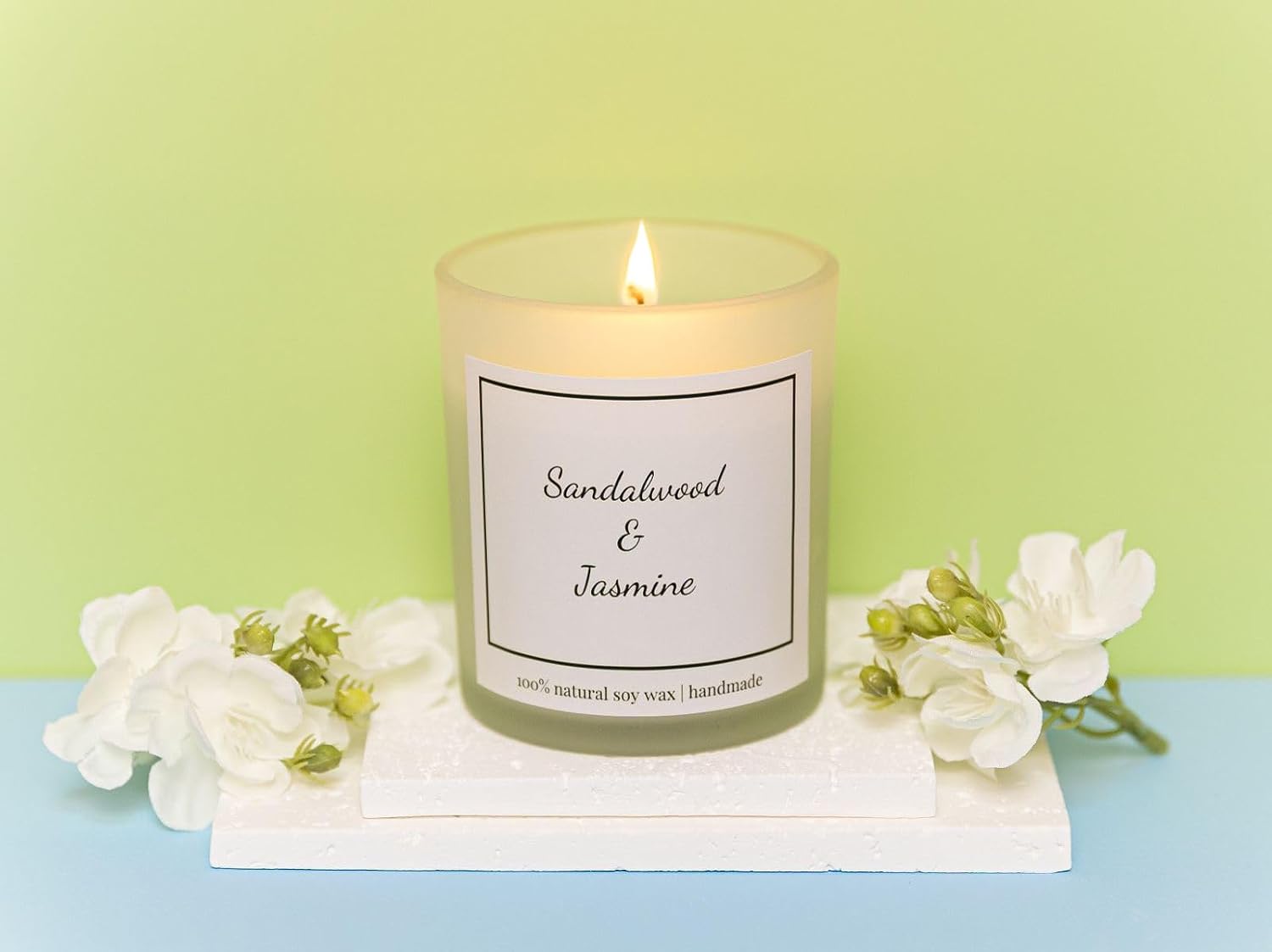 Natural Sandalwood & Jasmine Candle, Luxury Scented Soy Jar Candle, Home Fragrance Gifts, Aromatherapy Gifts, Natural Soy Wax & Natural Essential Oils
