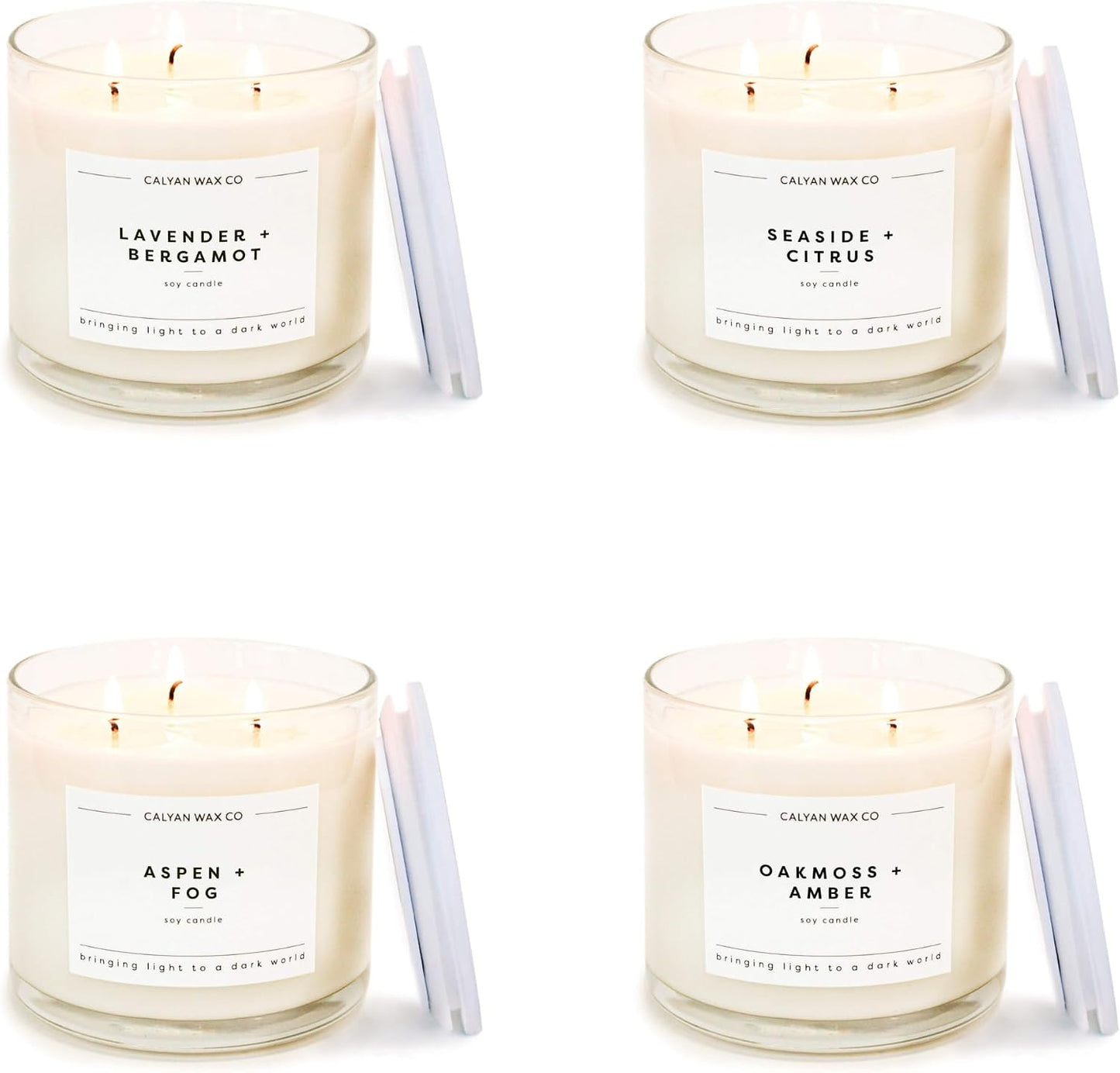 Calyan Wax Co. Everyday 3 Wick Scented Candle Gift Set - 4 Luxury Scented Candles - 43 Hour Burn - 3 Wick Clean Soy Wax Candles - Long Lasting Large Glass Jar Candle for Home - 14.9oz