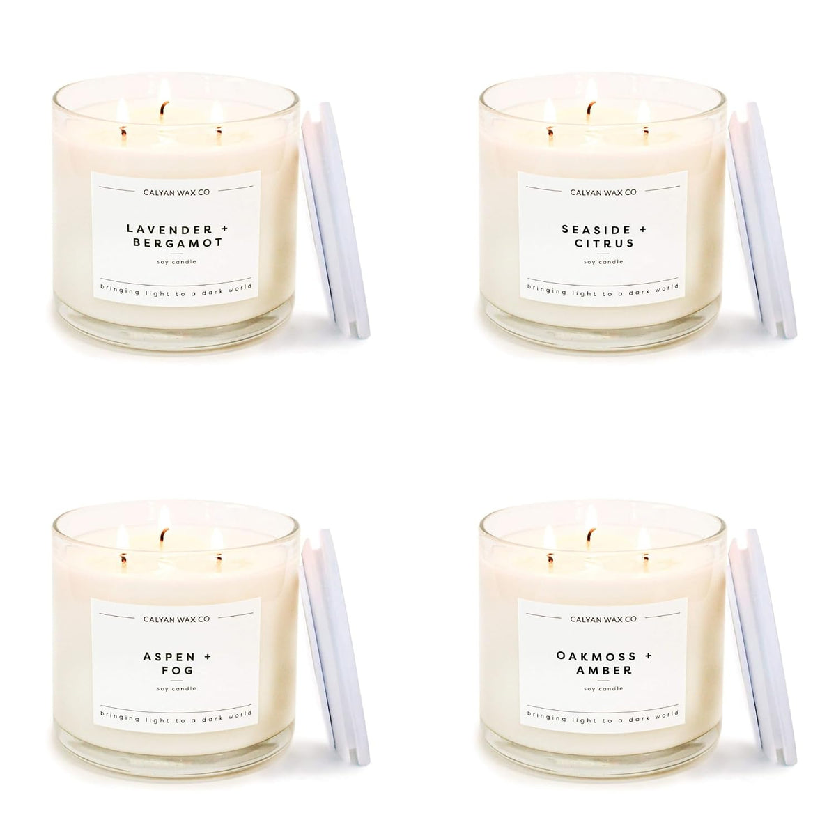 Calyan Wax Co. Everyday 3 Wick Scented Candle Gift Set - 4 Luxury Scented Candles - 43 Hour Burn - 3 Wick Clean Soy Wax