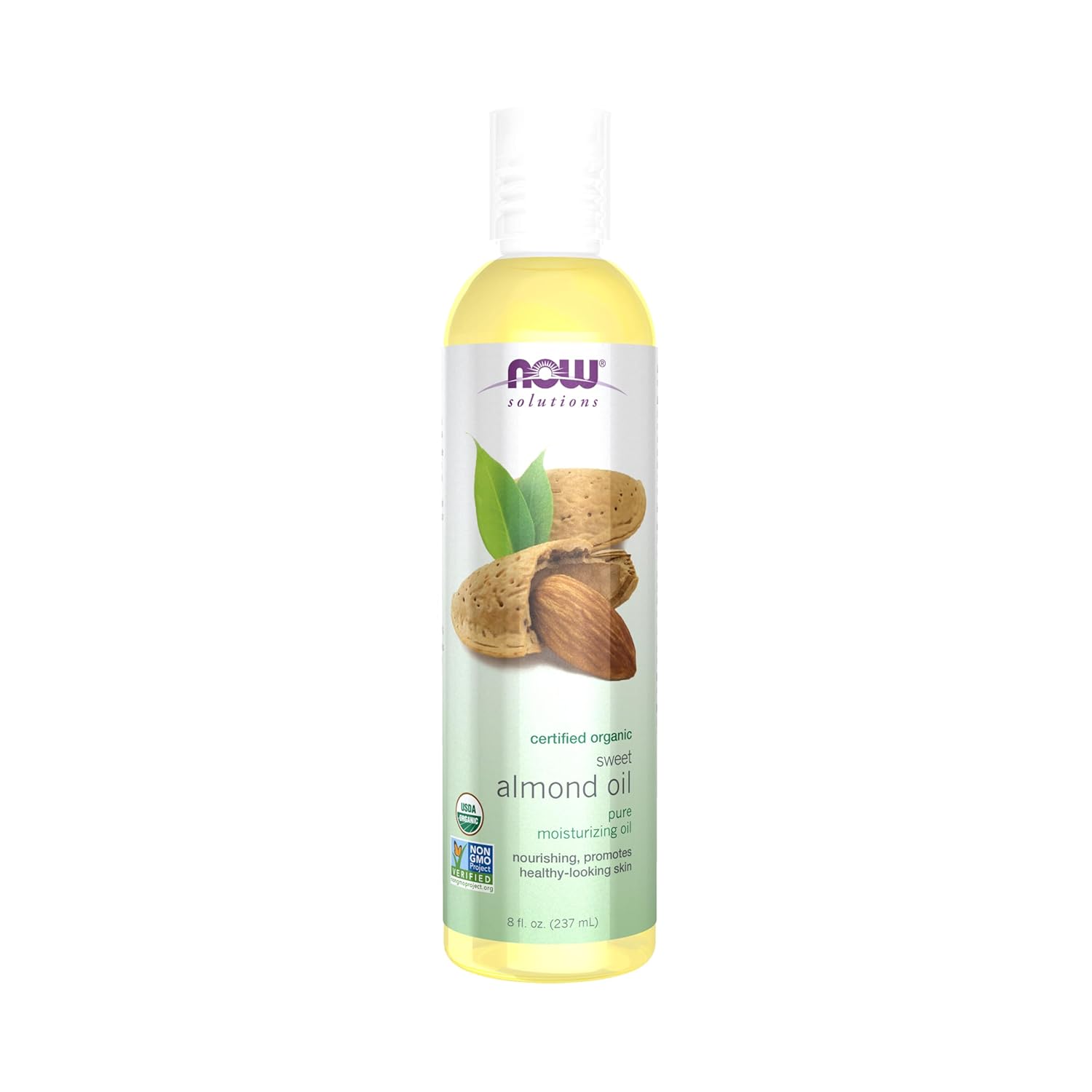 NOW Foods Solutions, Organic Sweet Almond Oil, 100% Pure Moisturizing Oil, Promotes Healthy-Looking Skin, Unscented Oil, 8-Ounce