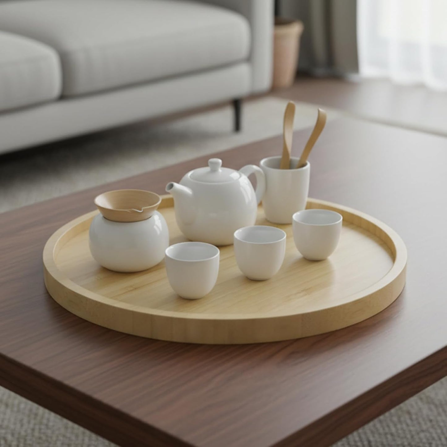 Wood Candle Holder Set, Long Tray and Round Candle Plate for Rustic Home Decor, Kitchen Decor, Dining Table, Coffee Table, Counter Display, Decorative Stand Accent for Shelves, 2 Pack