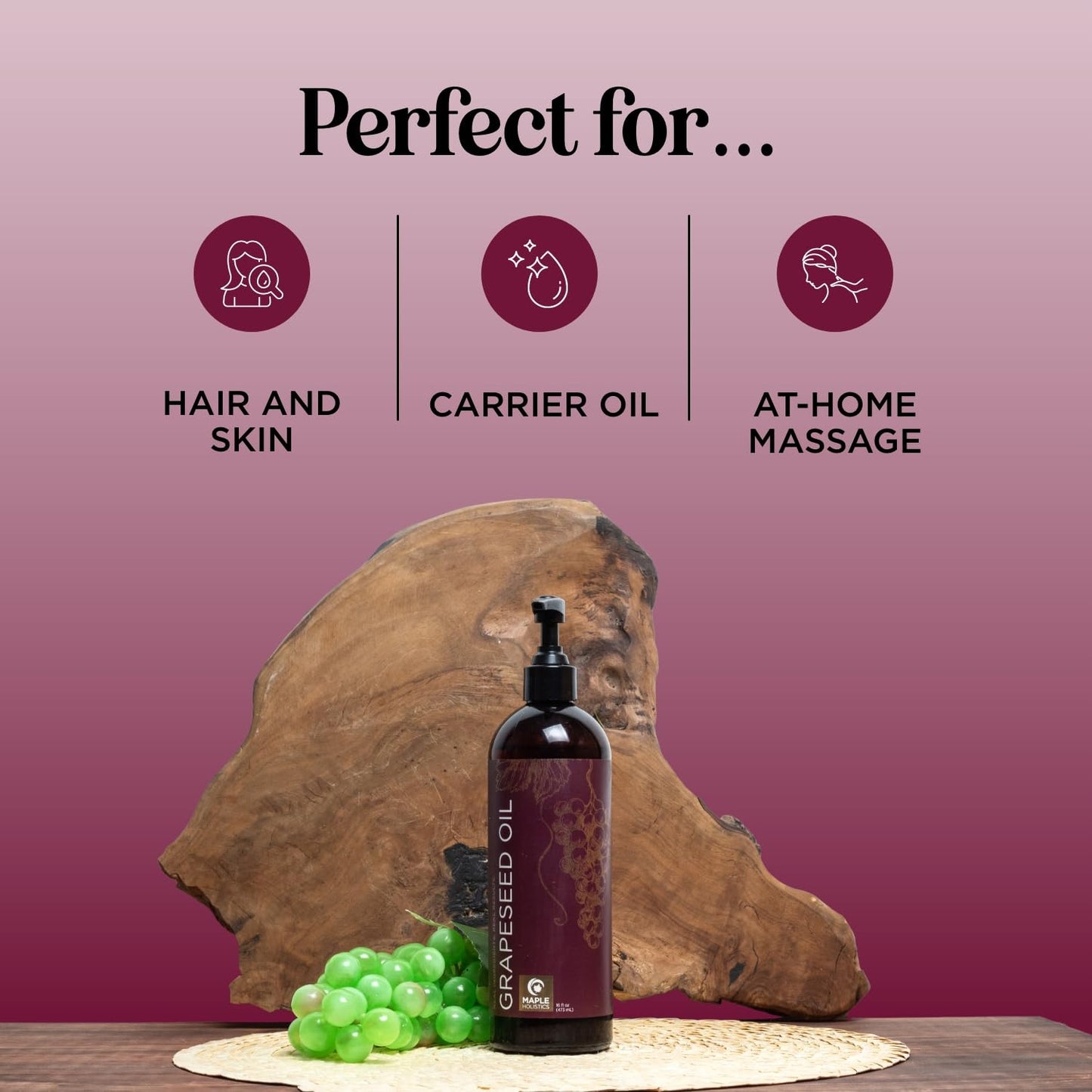 Pure Grapeseed Oil for Skin Care - Cold Pressed Grape Seed Oil Liquid for Skin with Moisturizing Carrier Oil for Essential Oils Mixing - Natural Vitamin E Anti Aging Body Oil for Dry Skin and Hair