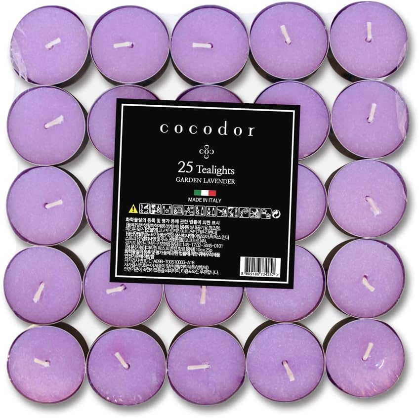 COCODOR Scented Tealight Candles/Garden Lavender / 25 Pack / 4-5 Hour Extended Burn Time/Made in Italy, Cotton Wick, Scented Home Deco, Fragrance, Mother's Day