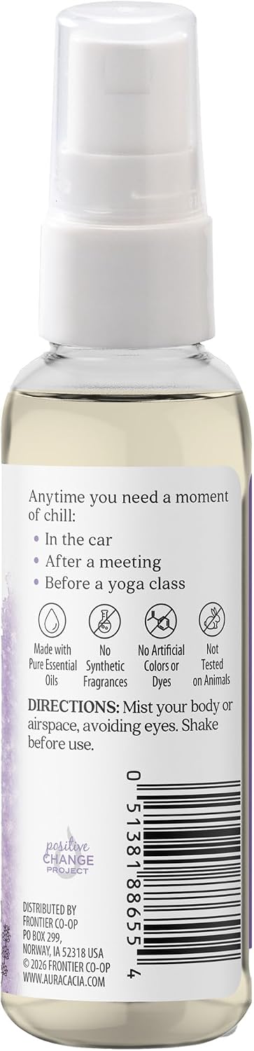 Aura Cacia Aromatherapy Mist, Chill Pill, Lavender, Sweet Orange and Patchouli Blend for Refreshing Rooms, Body Sprays, Meditation | 2 Fl Oz (Pack of 3)