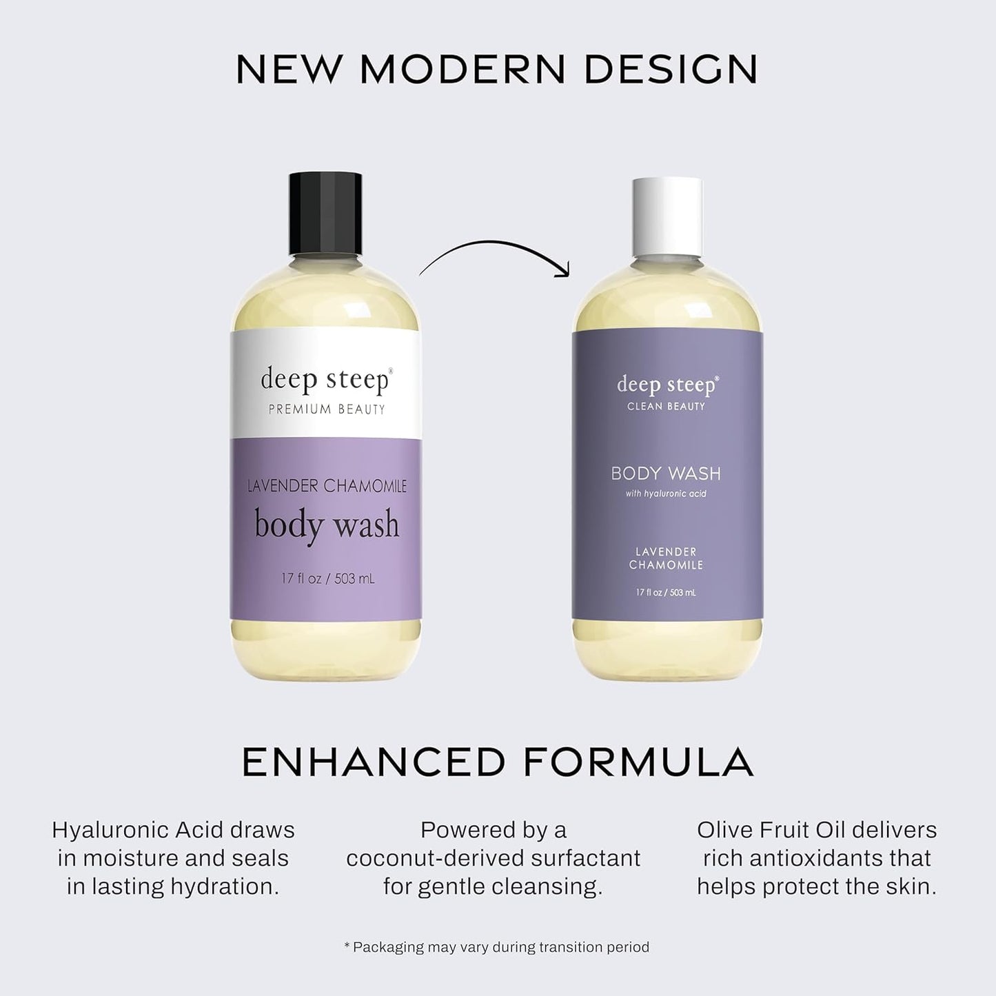 Deep Steep Lavender Chamomile Body Wash, Hydrating Shower Gel with Hyaluronic Acid & Shea Butter for Sensitive Skin, Bodywash for Women & Men, 17 Fl Oz, 1-Pack