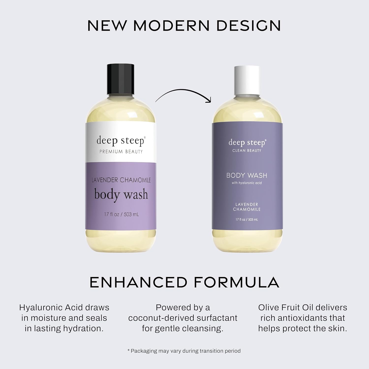 Deep Steep Lavender Chamomile Body Wash, Hydrating Shower Gel with Hyaluronic Acid & Shea Butter for Sensitive Skin, Bodywash for Women & Men, 17 Fl Oz, 1-Pack