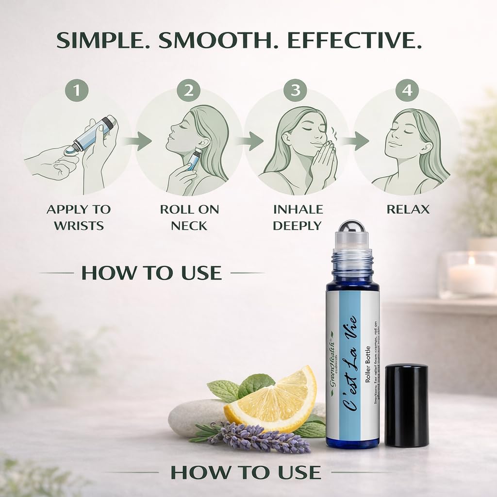 GreenHealth C’est La Vie Essential Oil Roll-On (10 ml) – Pre-Diluted Relaxing Aromatherapy Blend, Ready-to-Use Rollerball, Travel Size Calming Scent