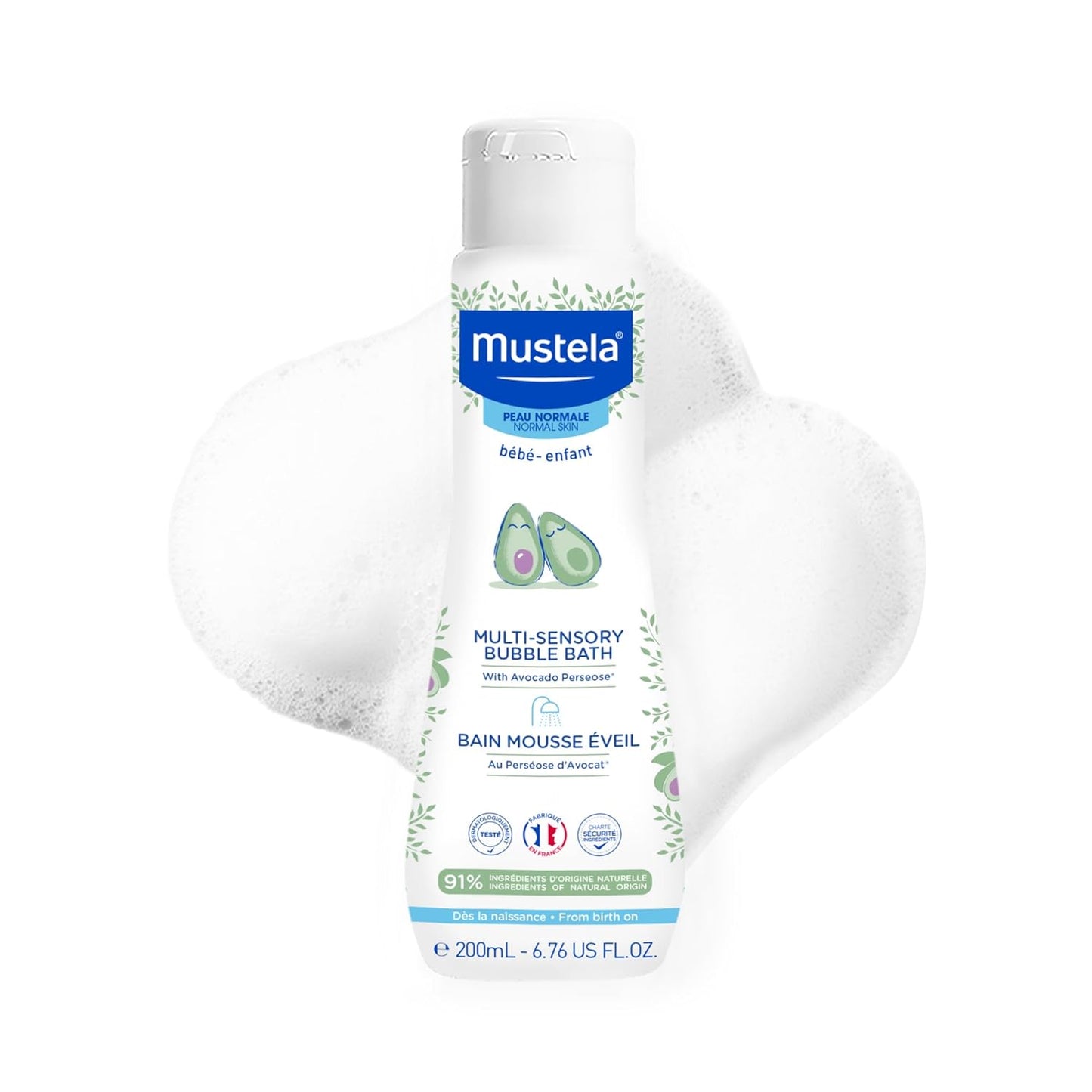 Mustela Baby Multi-Sensory Bubble Bath with Natural Avocado – Biodegradable Formula - 6.76 oz. – Packaging may vary