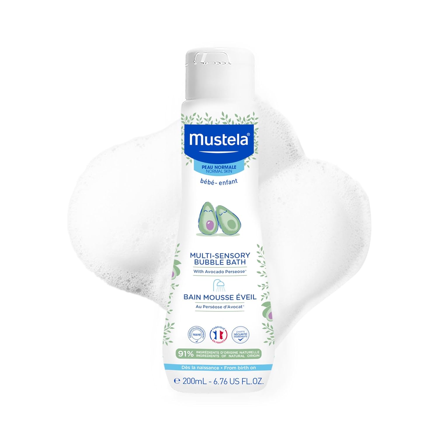 Mustela Baby Multi-Sensory Bubble Bath with Natural Avocado – Biodegradable Formula - 6.76 oz. – Packaging may vary