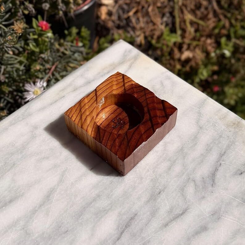Rustic Cedar Wood Match Striker Holder, Handmade Wooden Matchstick Container, Decorative Match Pot with Live Edge for Kitchen, Fireplace, Bathroom Decor