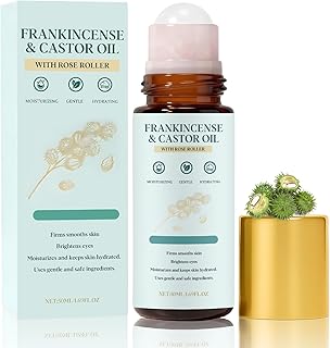 Organic Frankincense & Castor Oil Roll On 1.69oz, 100% Pure Hexane Free, Lightweight Non Greasy Fast Absorbing, Superior Texture Hydrating Oil for Face Under Eye Brows Lashes, Vegan Premium Care