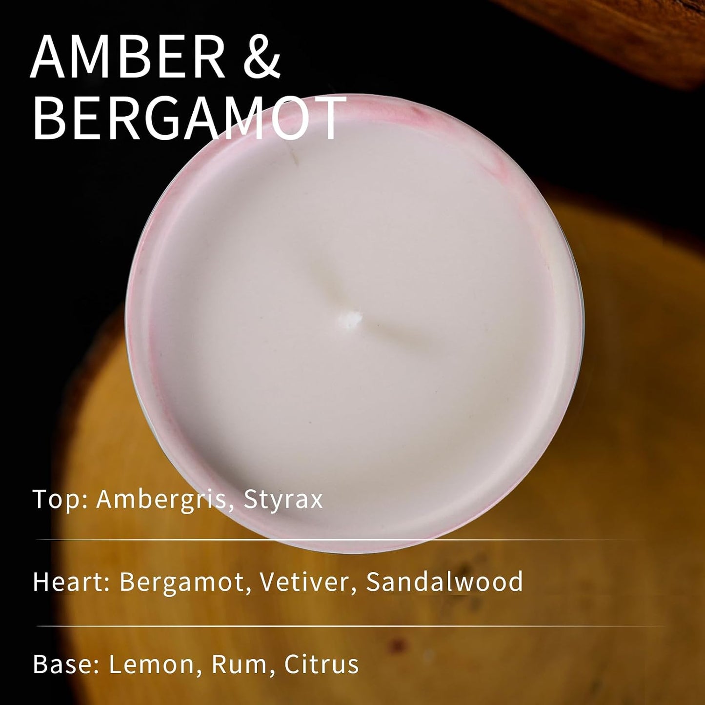Luxury Marble Jar Scented Candle | Women Men | Non Toxic 100% Natural Coconut & Soy Wax Blend Cotton Wick | Hand Poured Highly Scented Long Lasting (Amber & Bergamot, 10 Ounces)