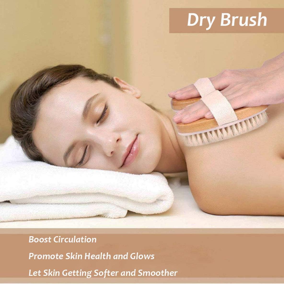 TEMEAYE Dry Brushing Body Brush, Wooden Handle, Natural Bristles, 2Pcs-Set | Medium Strength Body Scrub Brush, Gentle Exfoliator, Cellulite Reduction, Enhances Blood Circulation, Reveals Glowing Skin