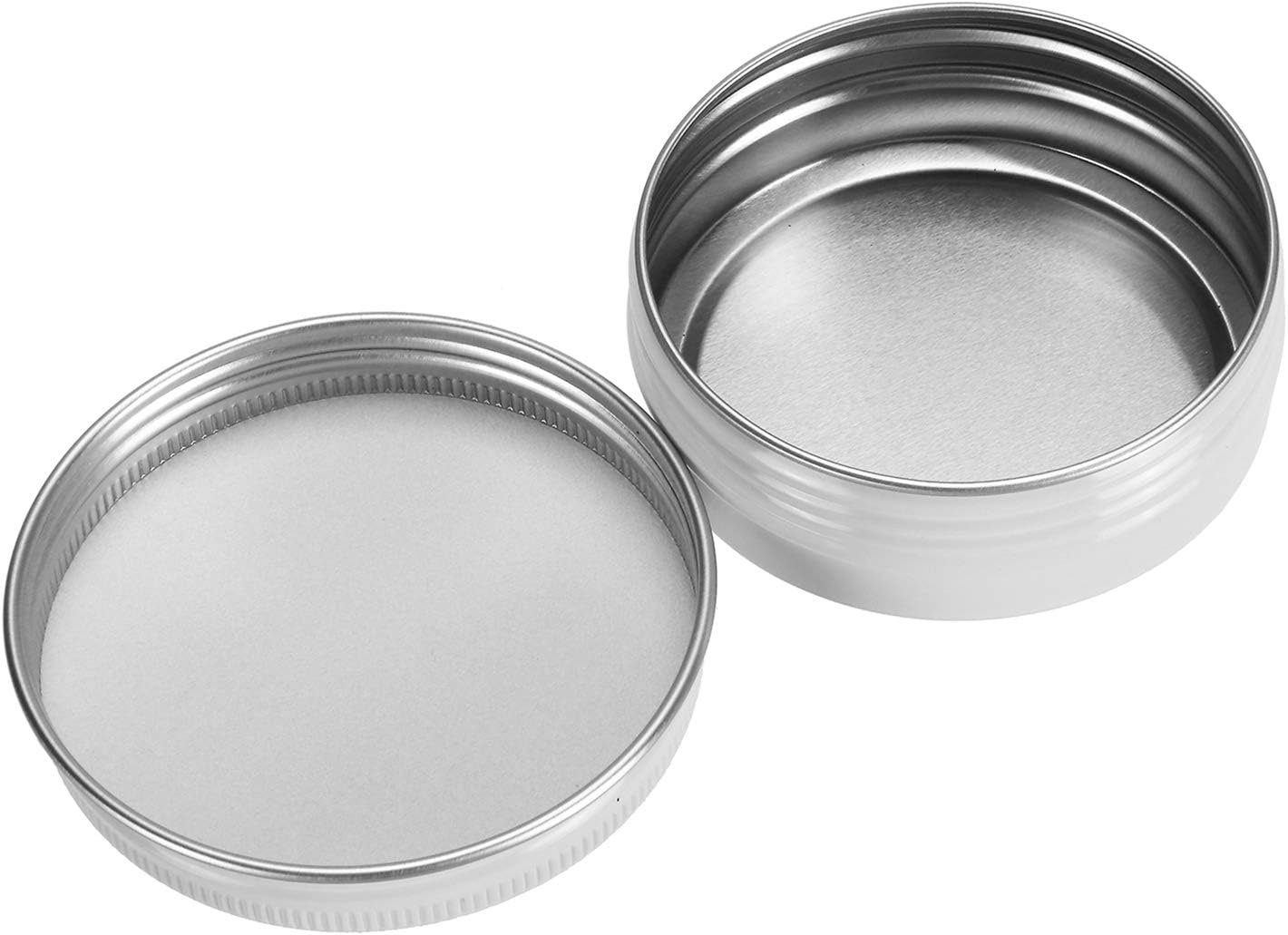 Foraineam 48 Pack 2 oz White Lip Balm Tin Cans, Aluminum Round Cosmetic Sample Containers with Screw Lid, Storage Travel Tin Jars Metal Empty Tins for Salve, Cream, Spices or Candles
