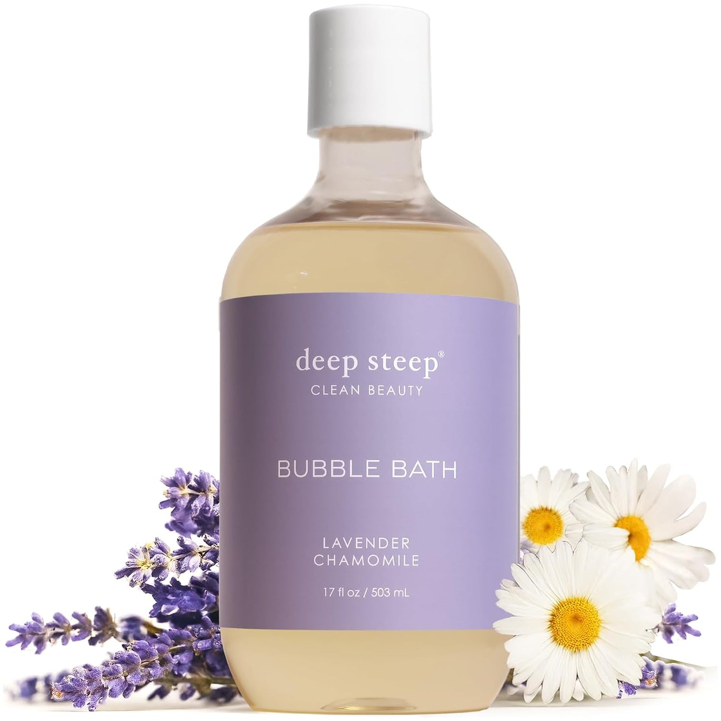 Deep Steep Lavender Chamomile Bubble Bath for Women, Hypoallergenic, Clinically Tested, Clean Formula for Sensitive Skin, Sulfate-Free, 17 fl oz Bottle, Essential Bath Accessories