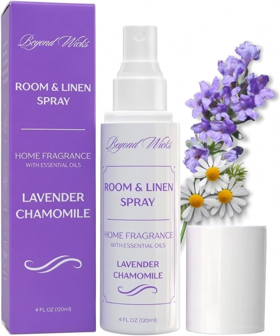 Lavender & Chamomile Room and Linen Spray – Lavender Room Spray with Essential Oils – Air Freshener Spray – 4 fl oz (120 ml) by Beyond Wicks