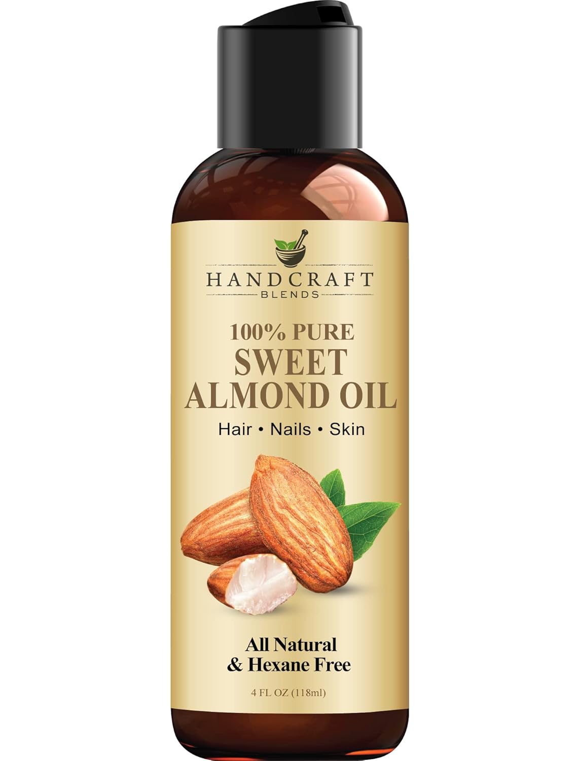 Handcraft Blends Sweet Almond Oil - 4 Fl Oz - 100% Pure and Natural - Premium Grade Carrier Oil for Skin and Hair - Hair and Body - Massage - Hexane-Free