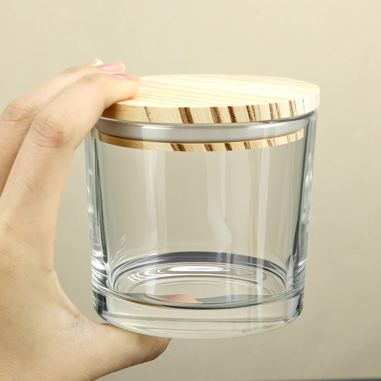 QWORK 16oz Clear Candle Jars with Lids, 6 Pack 3 Wick Glass Candle Containers, Thick Heat Resistant Glass Jars with Bamboo Lids