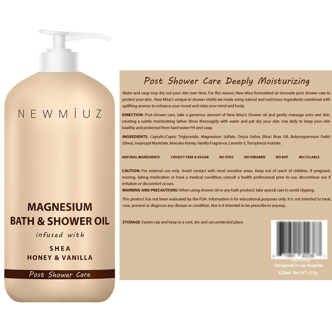 New Miuz Magnesium InShower Body Conditioner Soft Skin Post Shower Care Moisturizer for Body Legs Bath Oil for Dry Skin Shea Butter Honey Vanilla Self Care Spa Gift