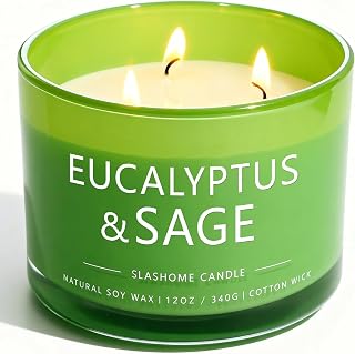 Sage & Eucalyptus Scented Candle, Luxury Large 3 Wick Soy Candle 12 Oz, 60+ Hour Long Lasting Clean Burn, Elegant Aromatherapy Home Decor, Housewarming & Birthday Gift for Men & Women