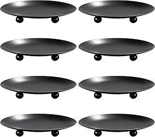 8 Pack Black Candle Holders for Pillar Candles, Premium Iron Candle Plates Stand for Led, Wax Candles, Decorative Candle Tray Dish for Spa Weddings Table Centerpiece