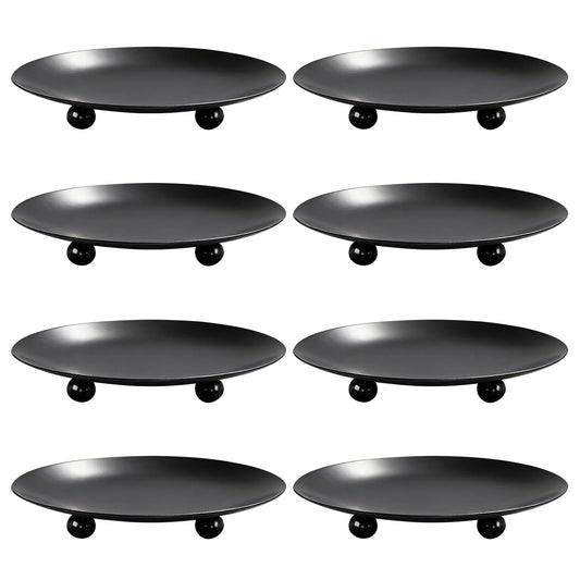 8 Pack Black Candle Holders for Pillar Candles, Premium Iron Candle Plates Stand for Led, Wax Candles, Decorative Candle Tray