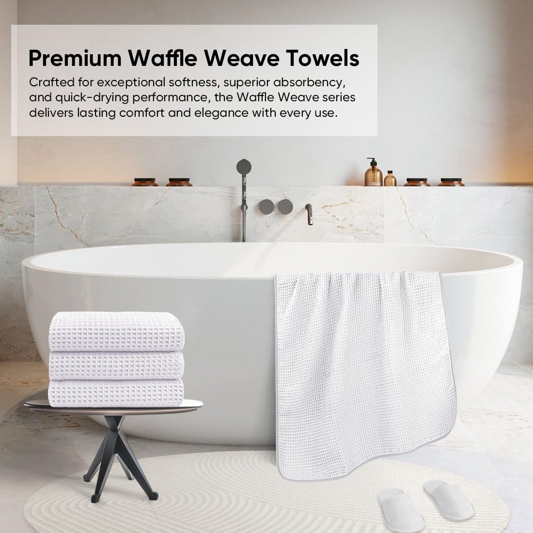 HOMEXCEL Waffle Bath Towels Set 4 Pack, Premium Microfiber Bathroom Towels, Ultra Soft, Lightweight, Highly Absorbent and Quick Dry Towel for Bathroom, Gym, Shower, Hotel, and Spa, 30 x 60 Inch, White