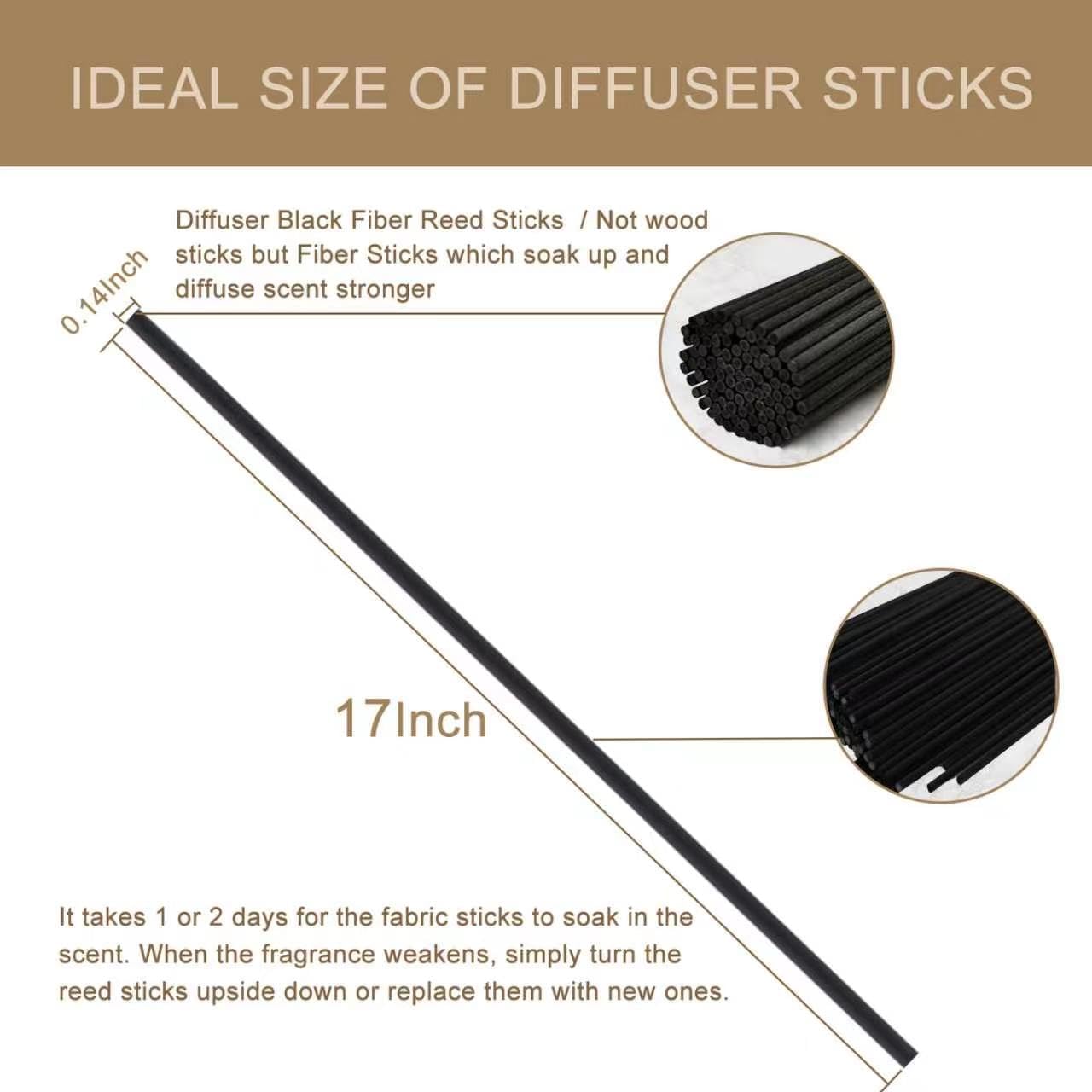 HOSSIAN Reed Diffuser Sticks, Natural Rattan Wood Sticks Essential Oil Aroma Diffuser Sticks Refill Replacement for Aroma Fragrance (Black Fibre17Inch*3.5mm 60PCS)