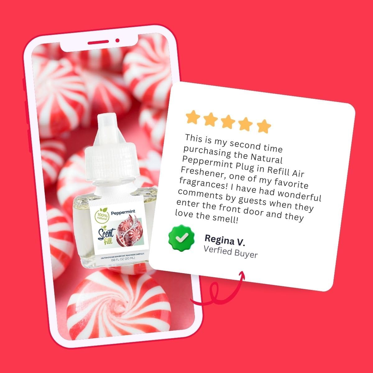 Scent Fill 100% Natural Peppermint Plug in Air Freshener, Scented Oil Refills, 2 Refills + Diffuser