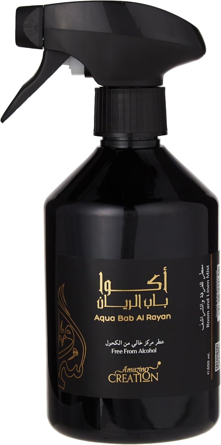 Aqua Bab Al Rayan & Linen Mist – Long-Lasting Alcohol-Free Air Freshener for Home, Upholstery, Carpets, Bed Linen & Clothes – 17 fl oz / 500ml