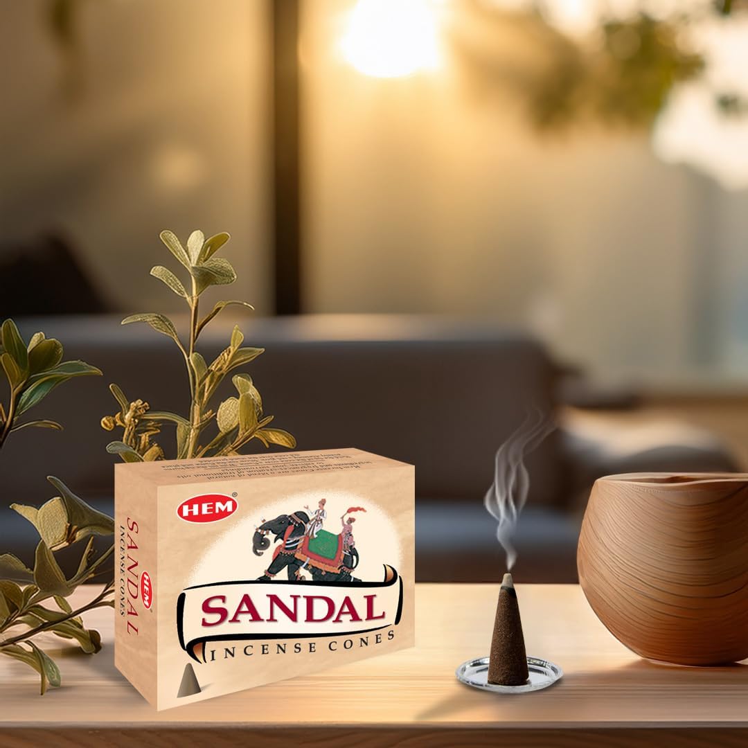 Hem Incense Cones | Natural Aromatic Blend for Purification, Protection & Spiritual Wellness | Long-Lasting Aroma (Sandalwood)